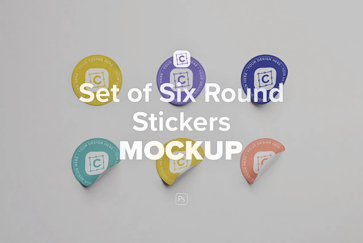 Set of Six Round Stickers Mockup