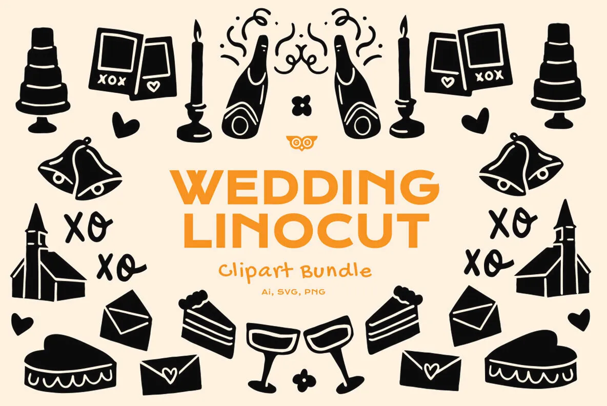 Wedding Linocut Clipart Bundle