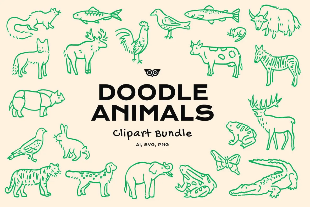 Doodle Animals Clipart Bundle