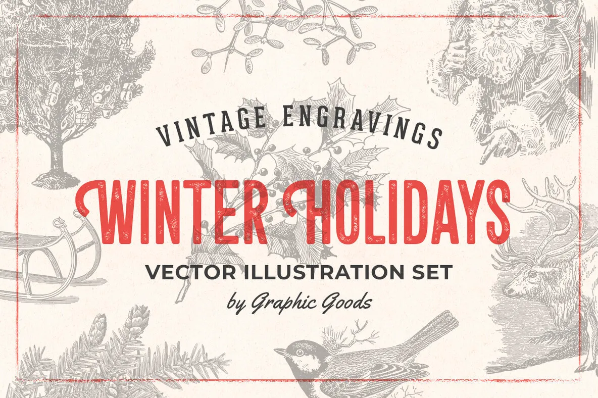 Winter Holidays Vintage Engraving Illustrations