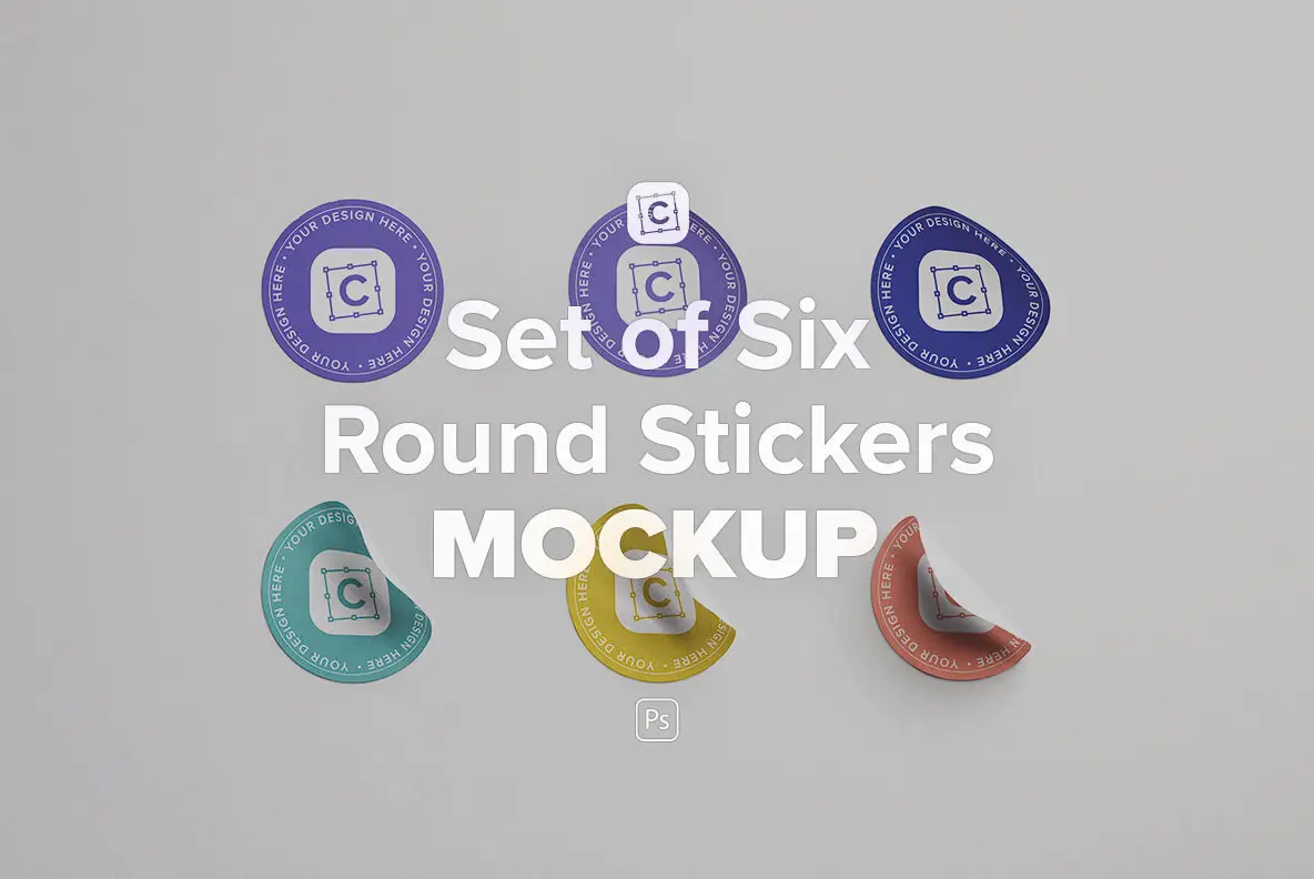 Set of Six Round Stickers Mockup