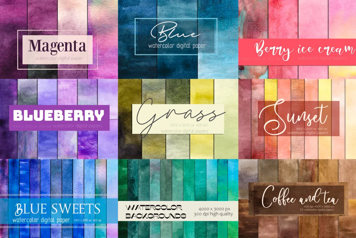 Watercolor Digital Papers Bundle