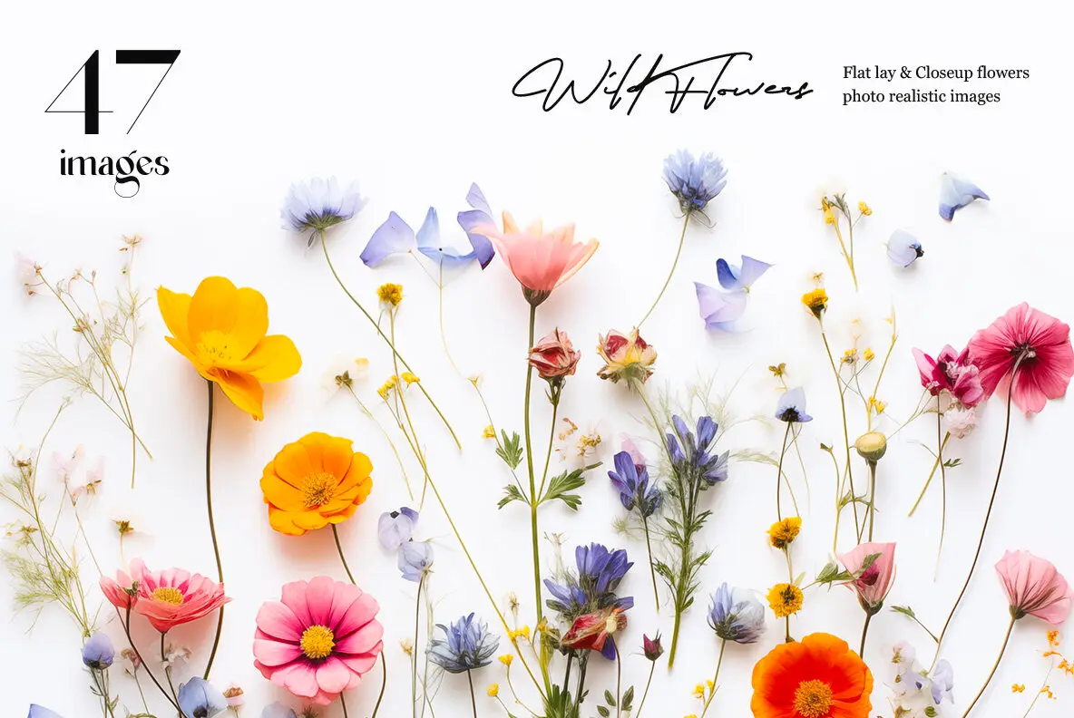 Flat lay wild flowers