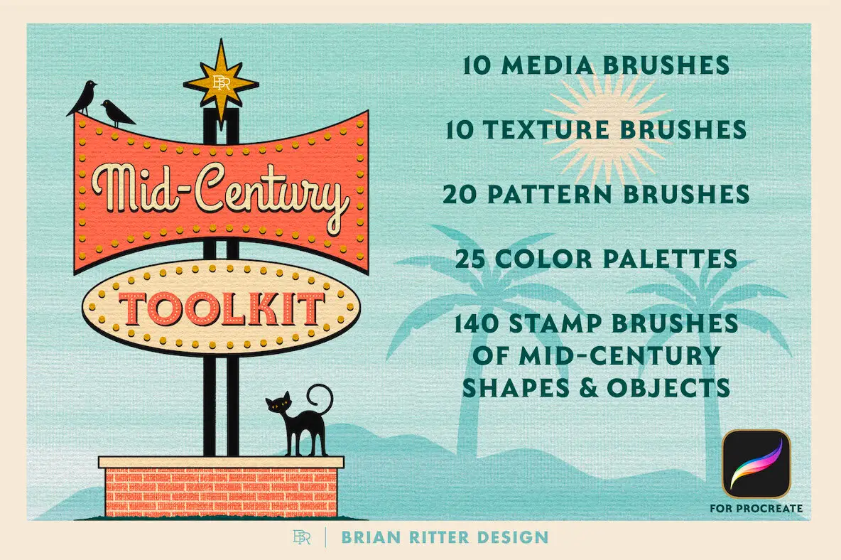 Mid Century Retro Toolkit for Procreate