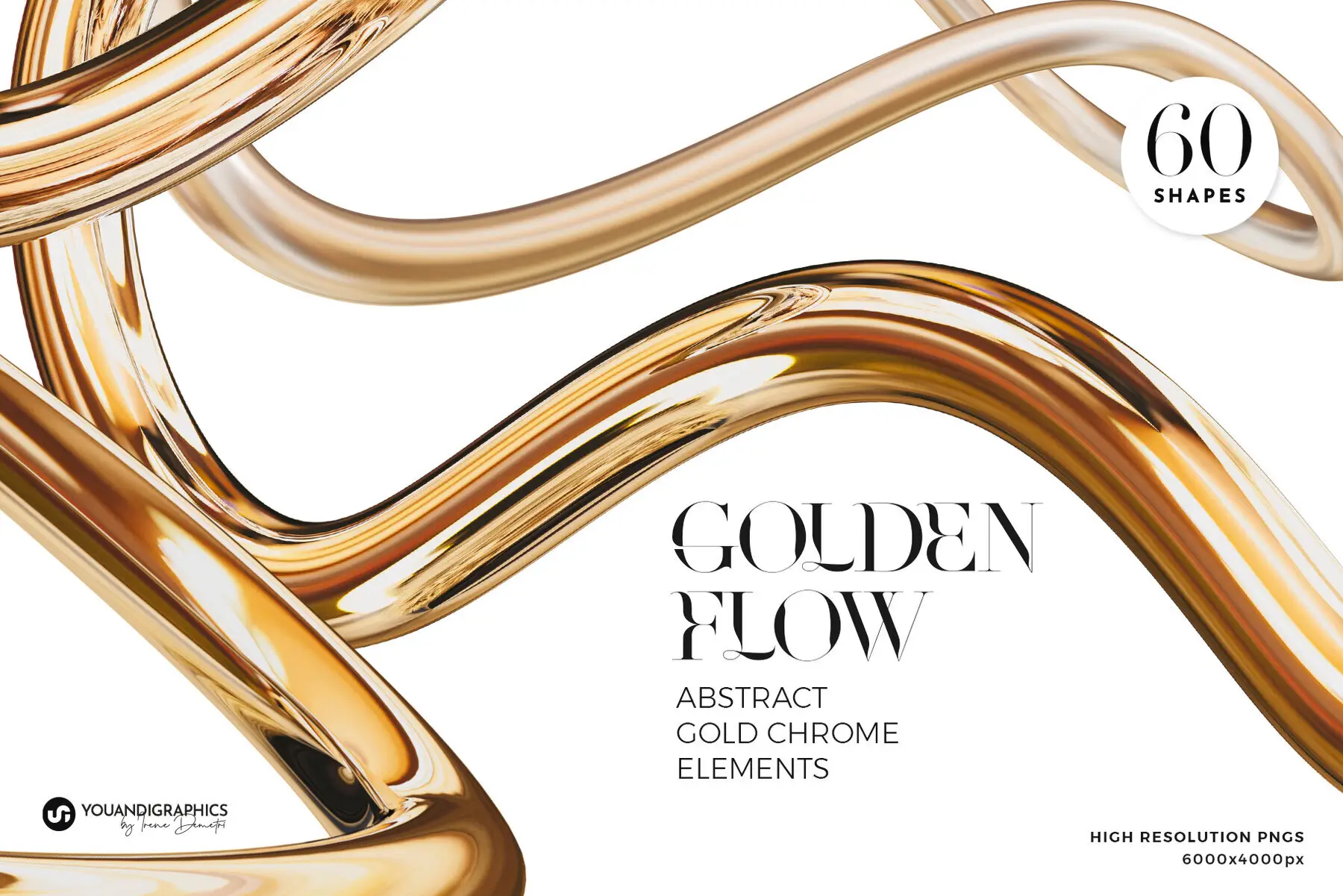 Golden Flow Abstract 3D Elements