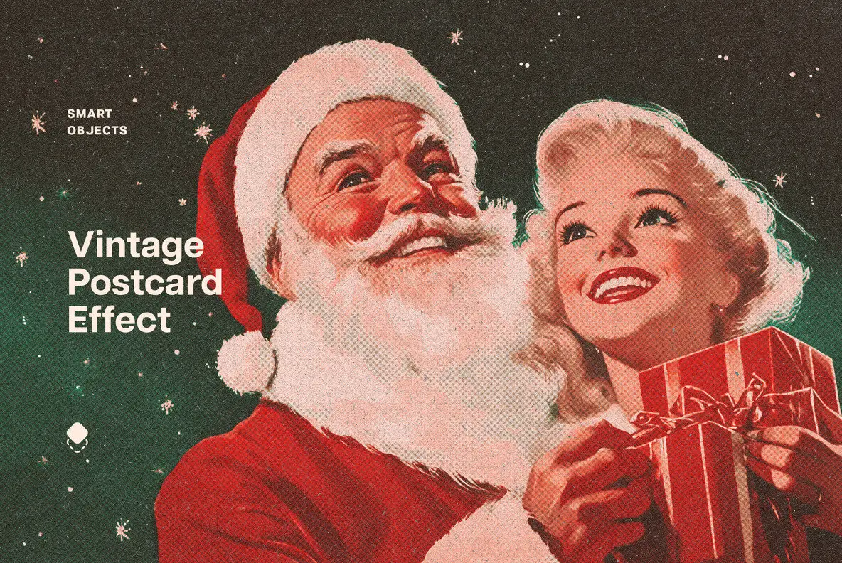 Vintage Christmas Postcard Photo Effect