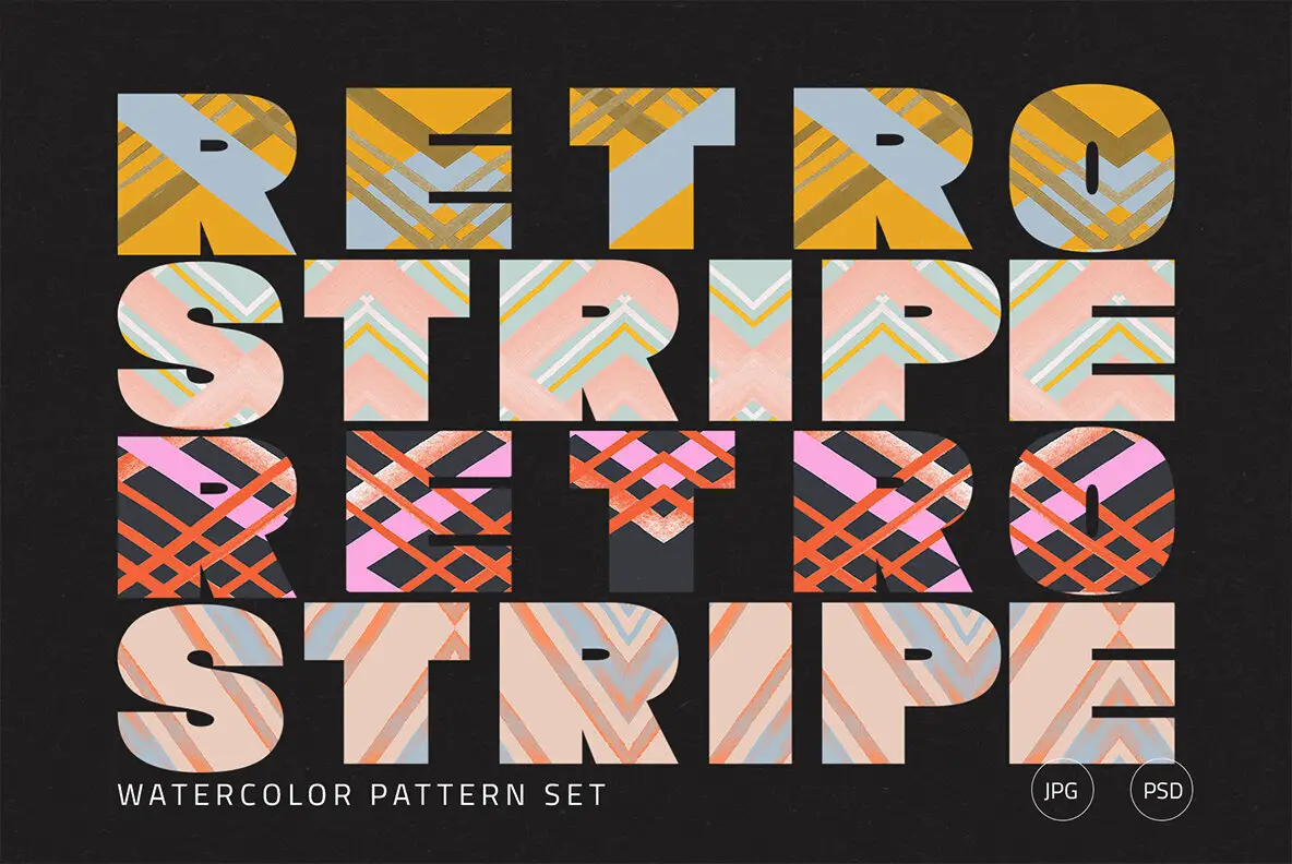 Watercolor Retro Stripe Pattern Pack