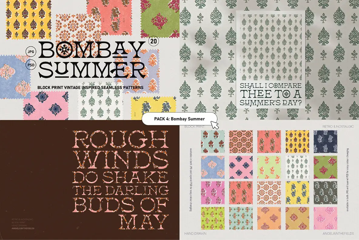 Yellow Antique Pattern Library Retro Pattern Library Bundle Patterns - YouWorkForThem