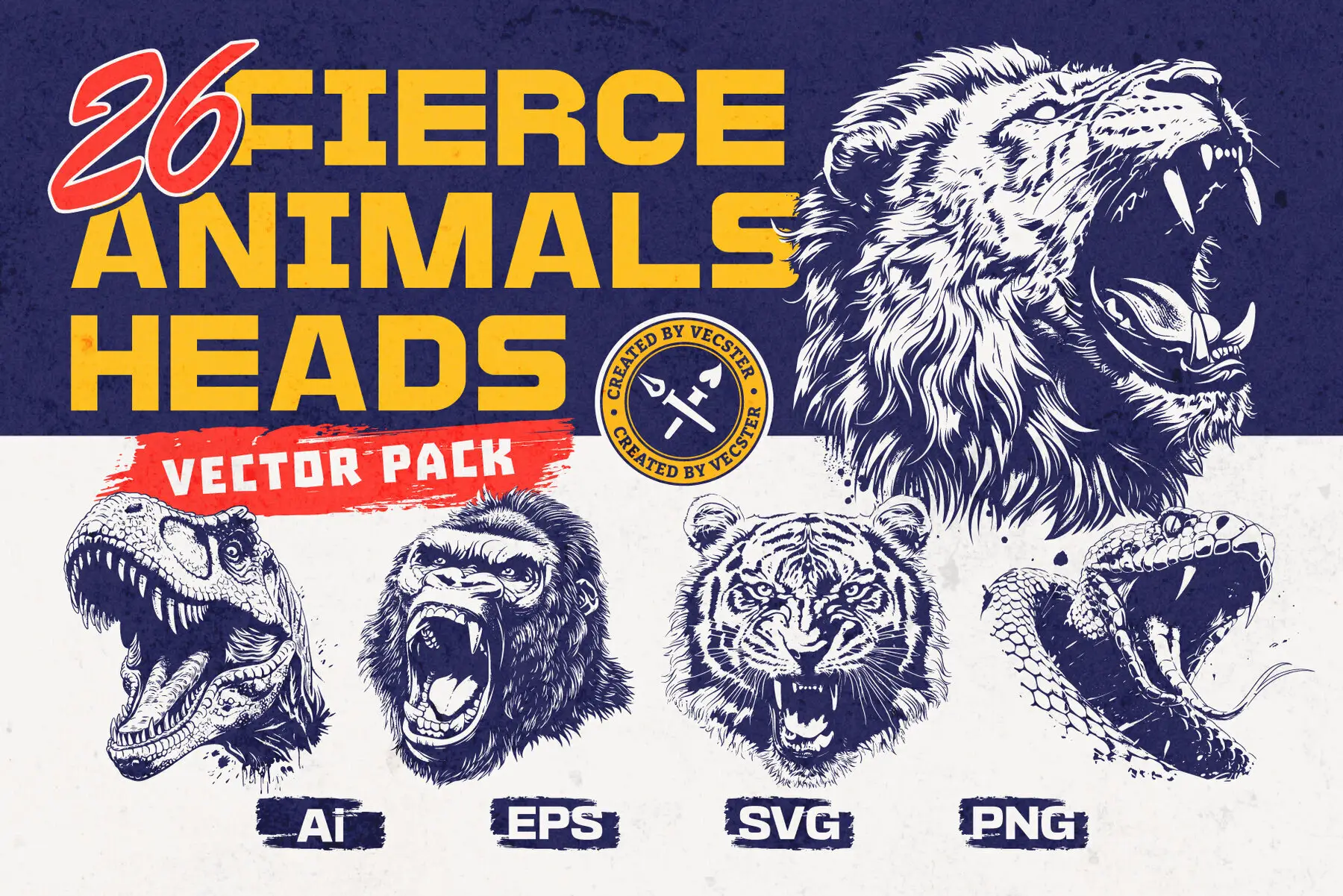 26 Fierce Animals Heads Vector Pack