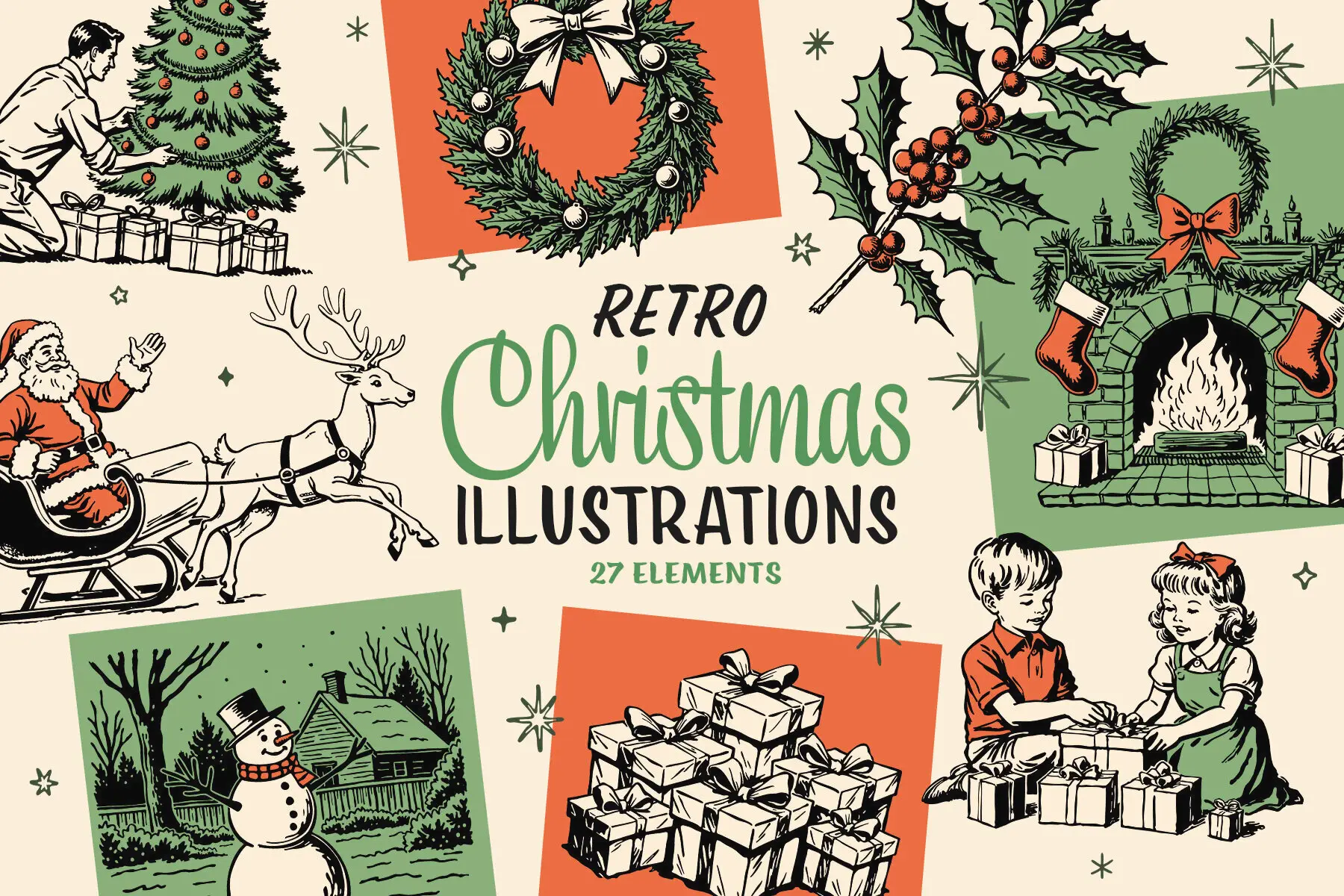 Retro Christmas Illustrations