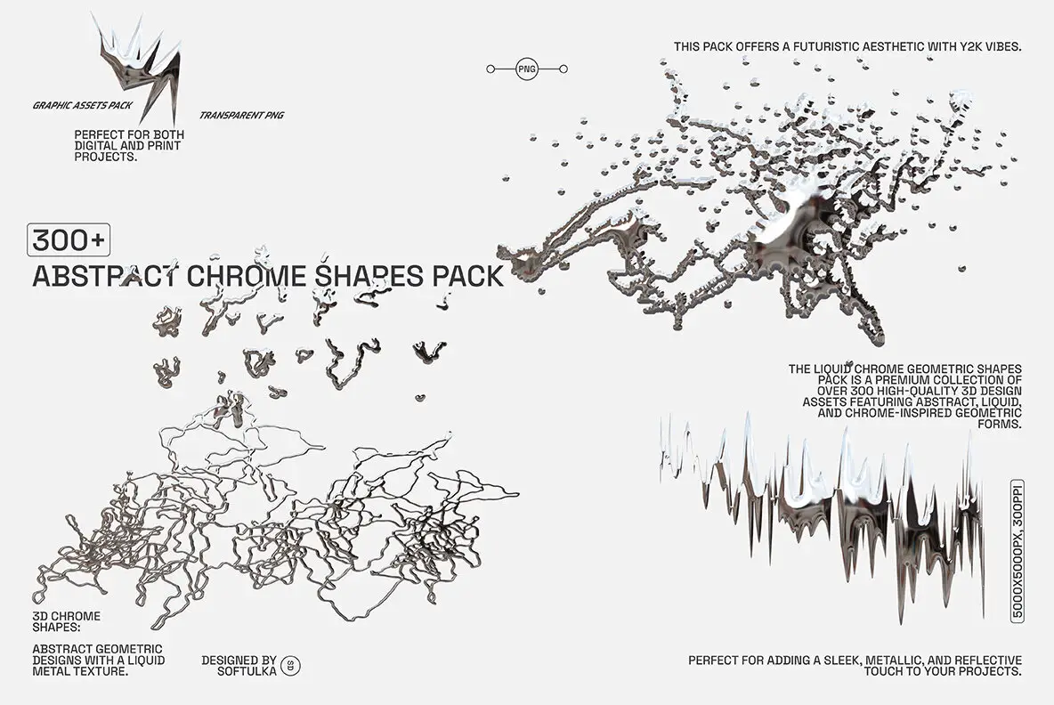 300 Abstract Chrome Shapes Pack