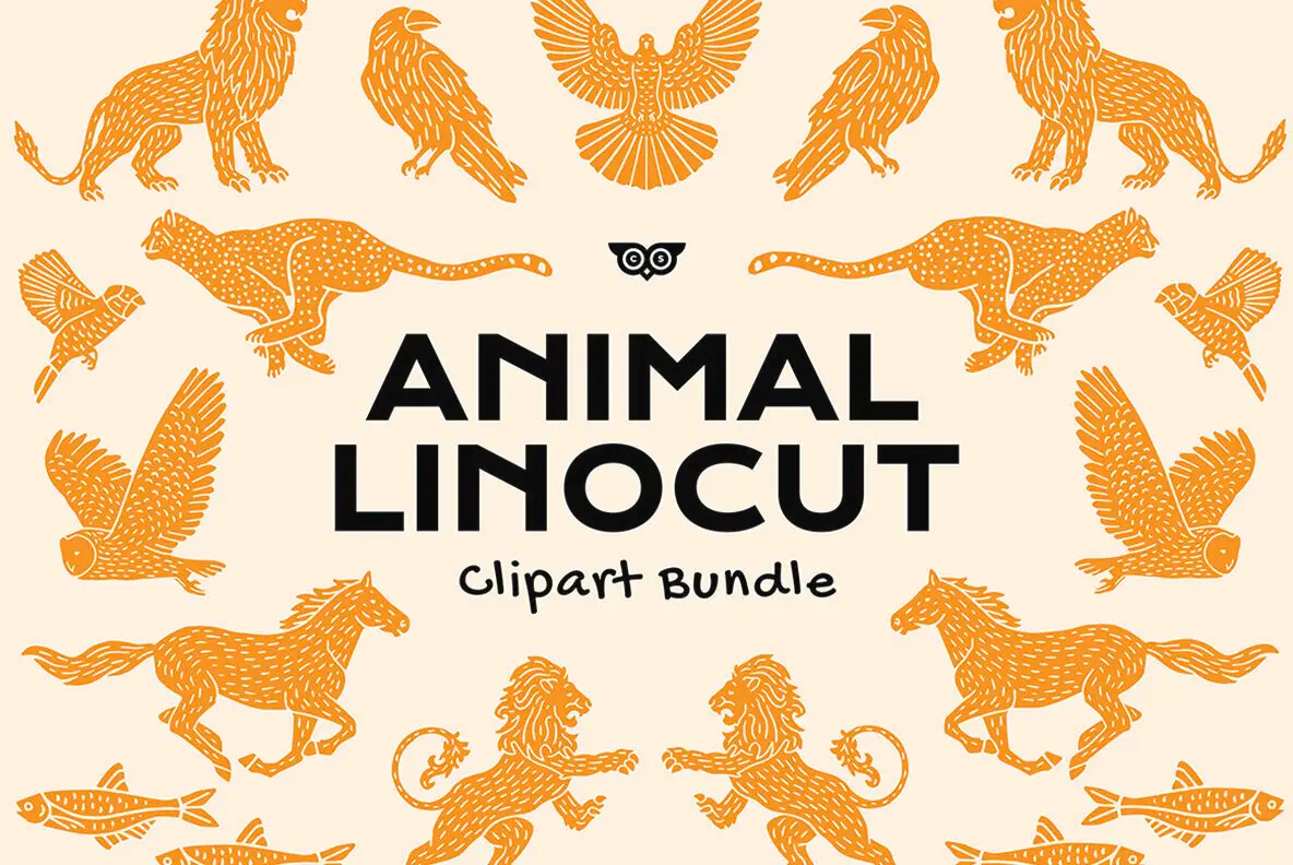 Animal Linocut Clipart Bundle