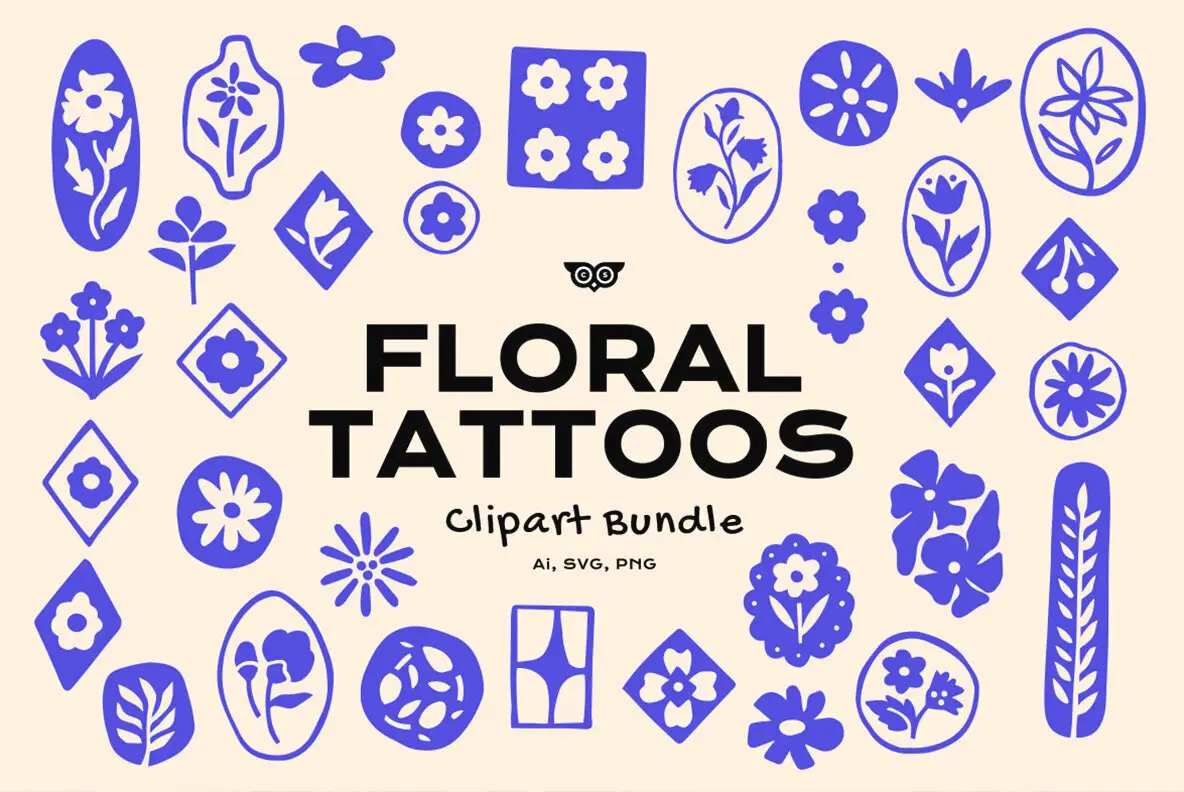 Floral Tattoos Clipart Bundle