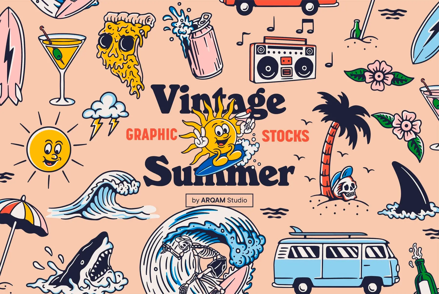 Vintage Summer Illustration Stocks