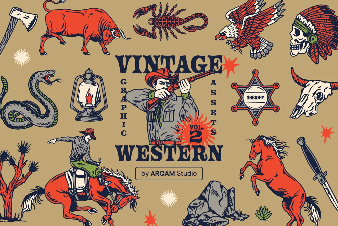 Vintage Western Graphic Assets Vol.2