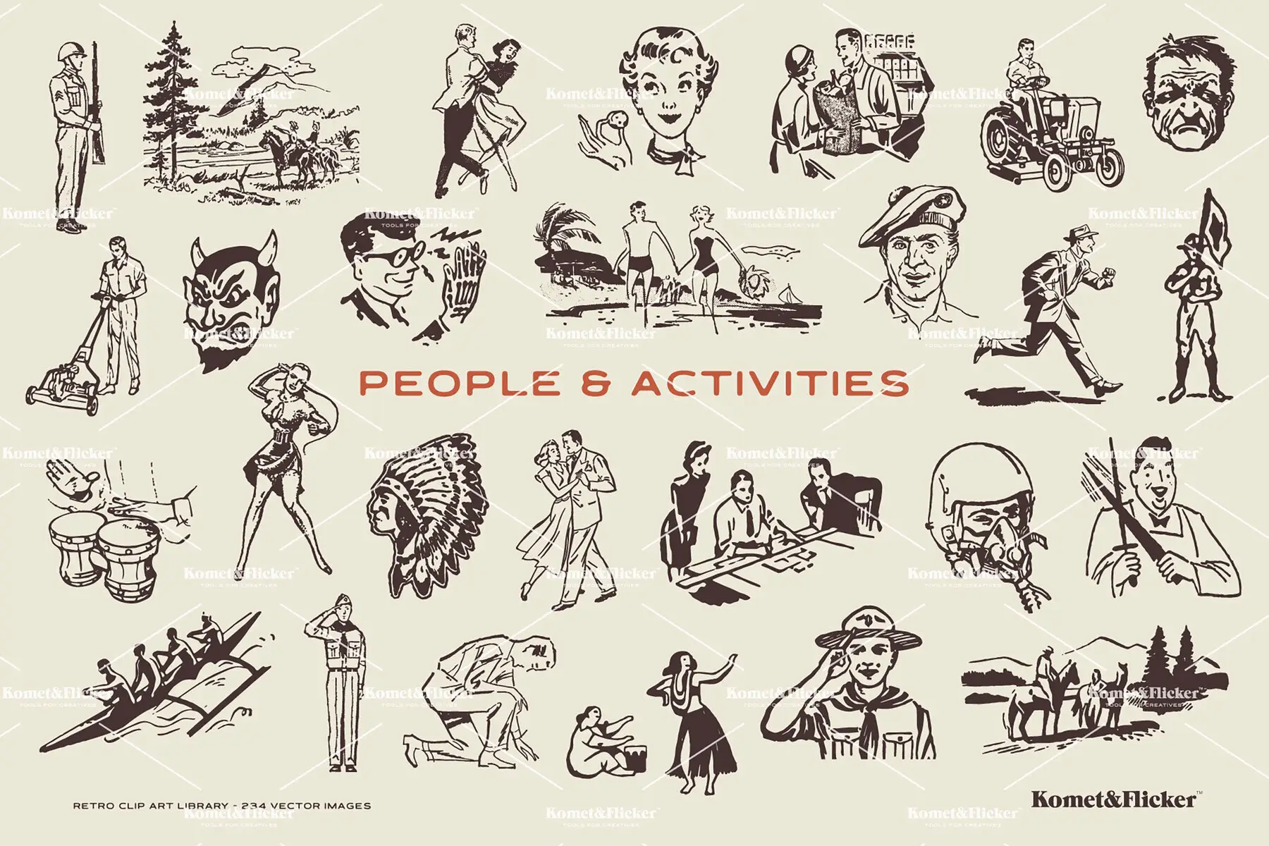 Retro Vector Clip Art Library Illustrations - YouWorkForThem