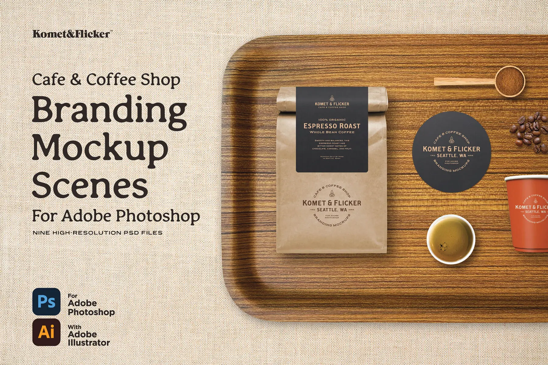Cafe and Coffee Shop Mockup Scenes for Adobe Photoshop