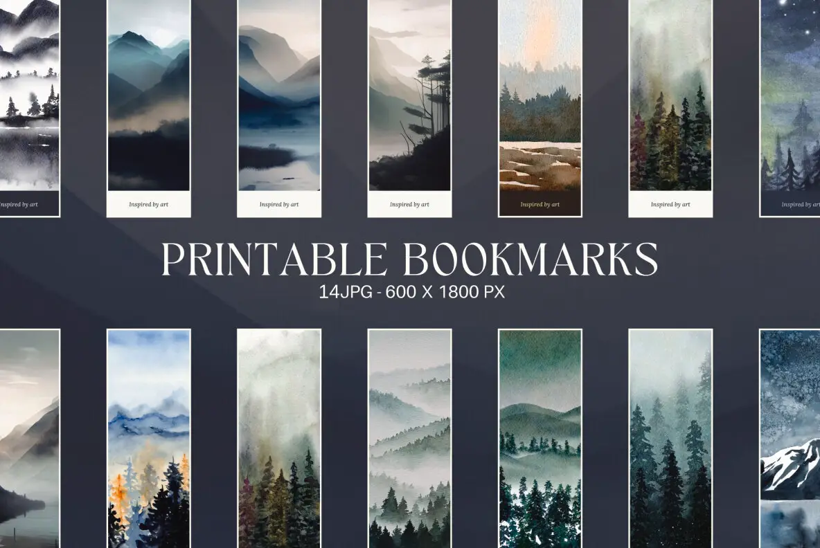 Watercolor Nordic Landscapes Bookmark Printable