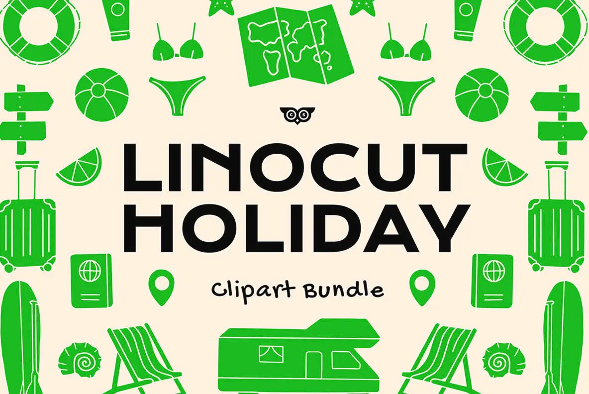 Linocut Holiday Clipart Bundle