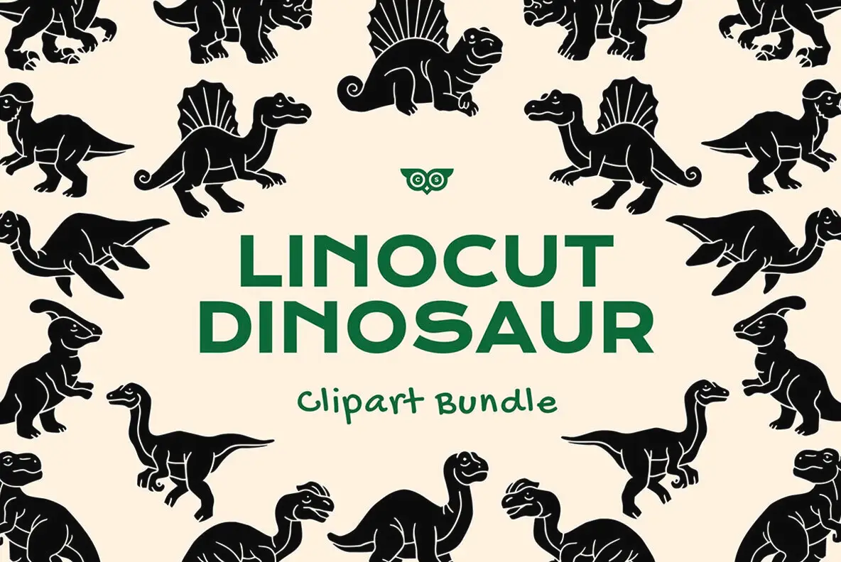 Linocut Dinosaur Clipart Bundle