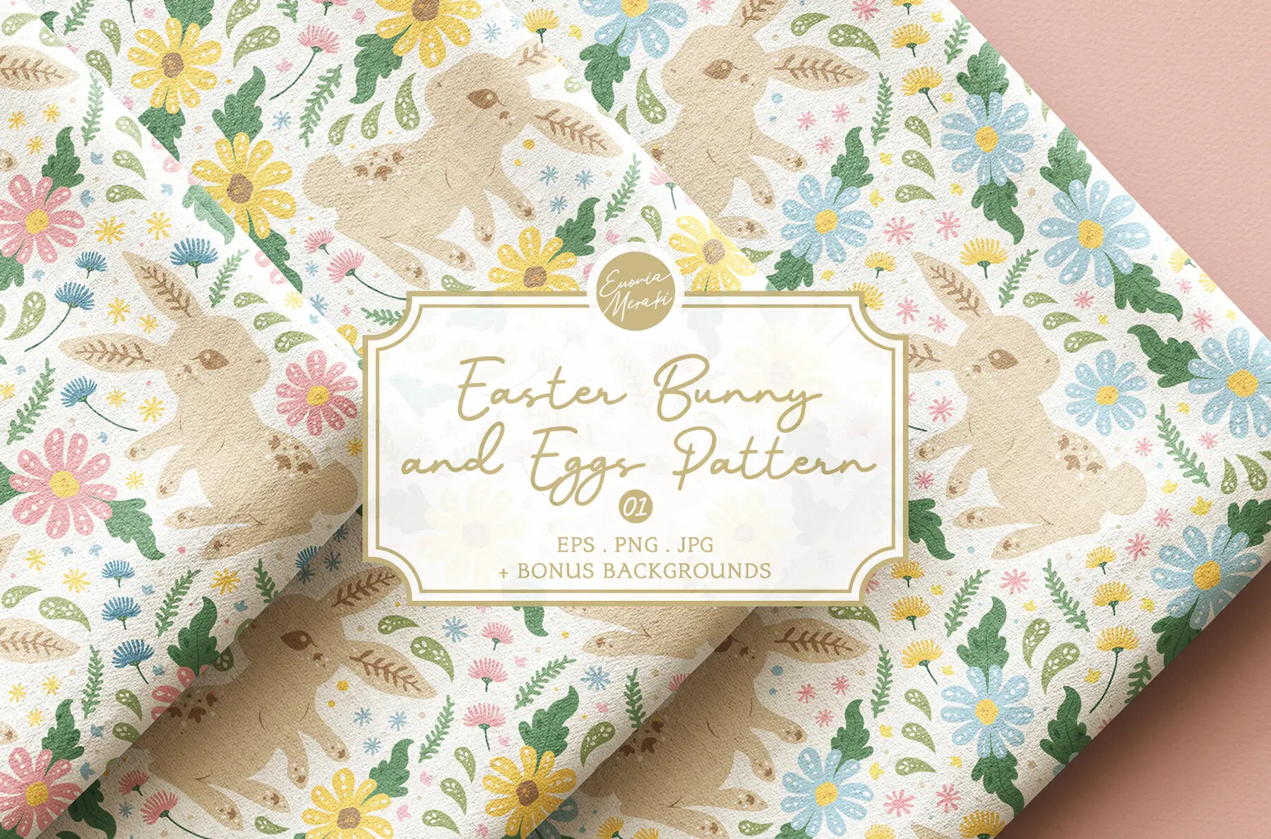 Easter Bunny and Eggs Pattern 01 - Spring Floral