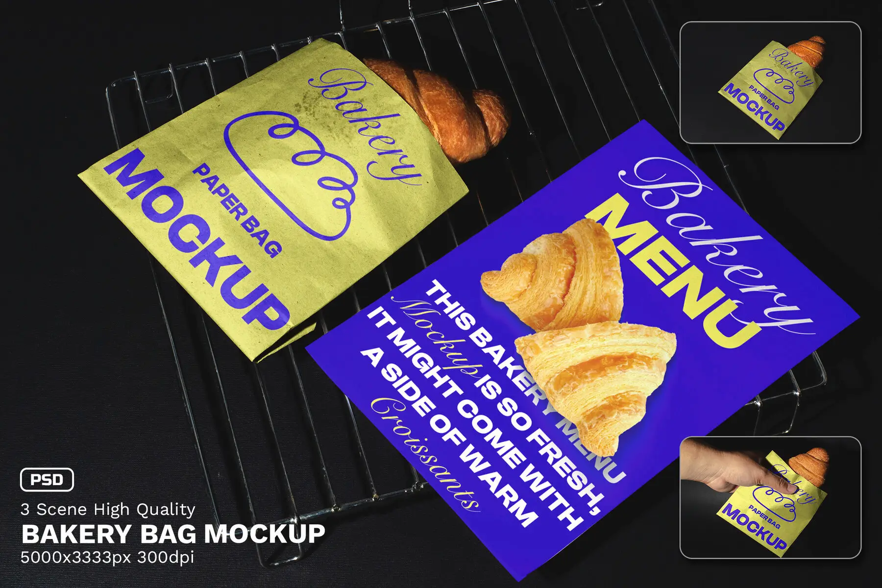 3 Scene Realistic Bakery Bag Mockup