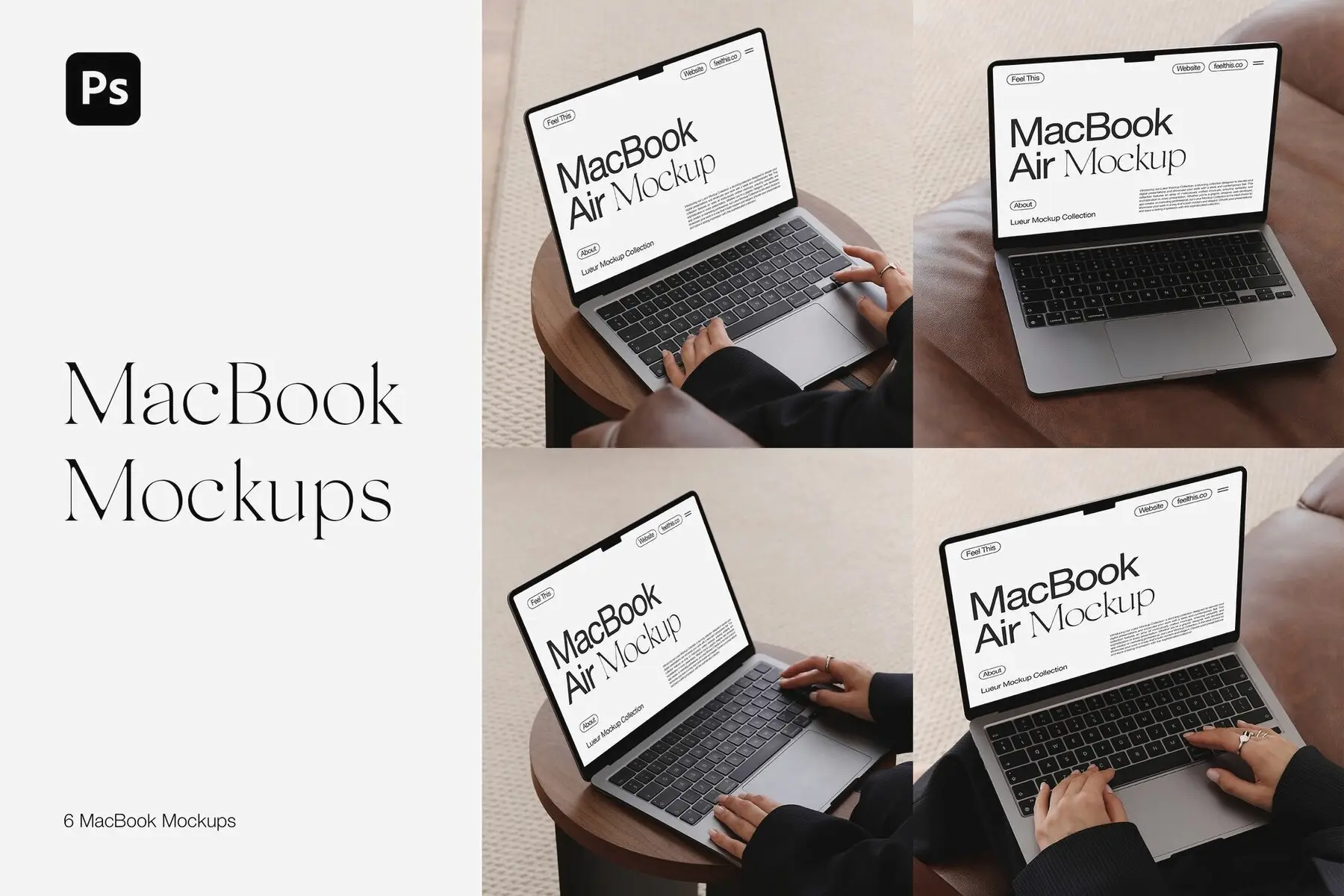 Realistic MacBook with Woman Hands Mockups
