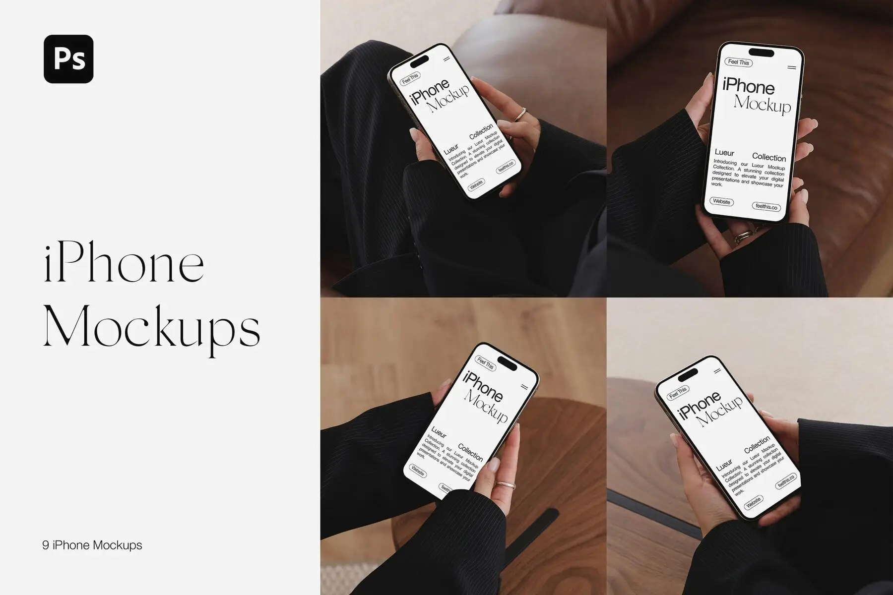 Realistic iPhone in Woman Hands Mockups