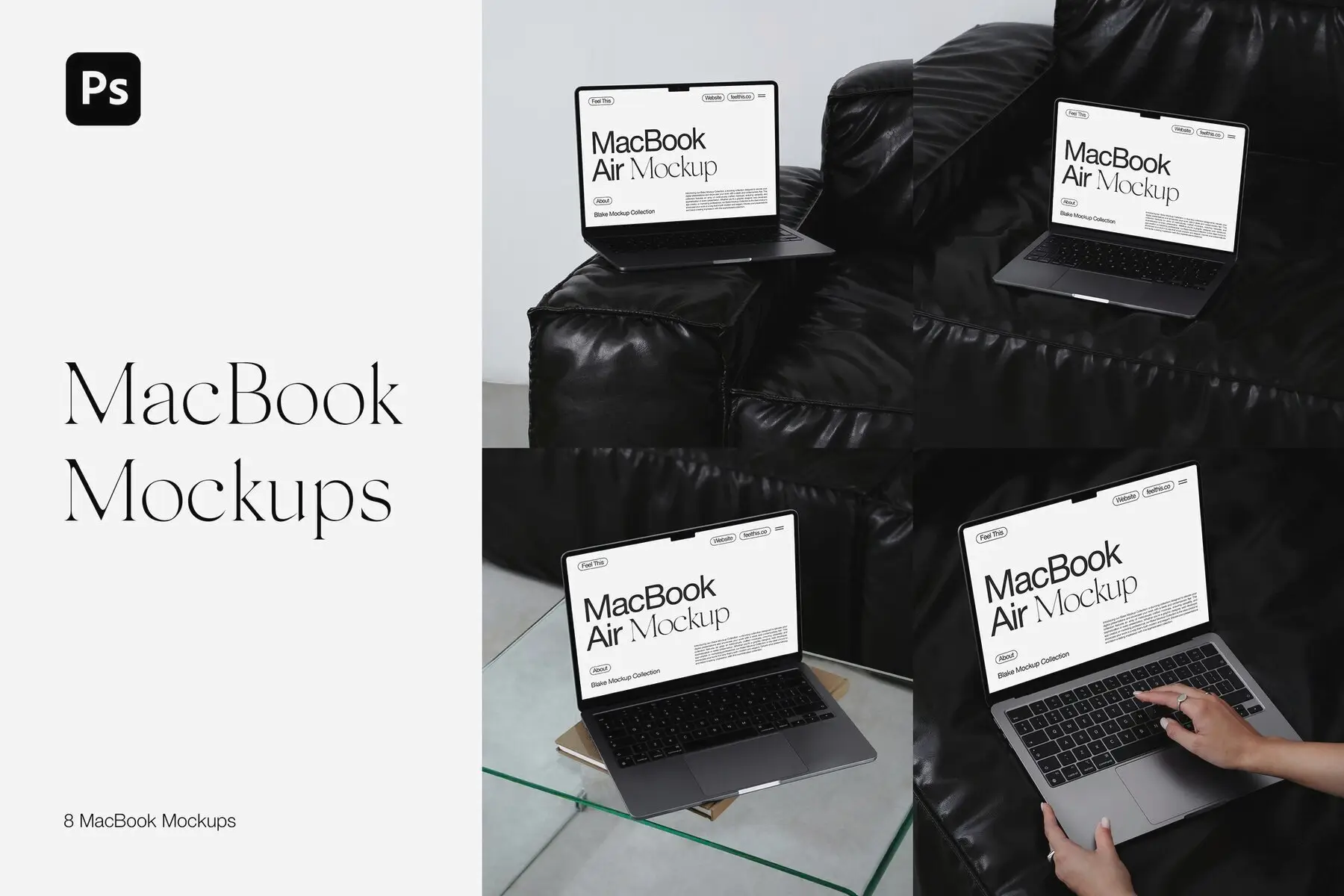 Realistic MacBook with Woman Hands Mockups