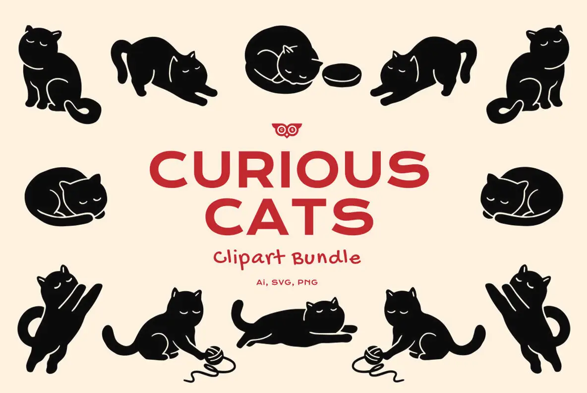 Curious Cats Clipart Bundle