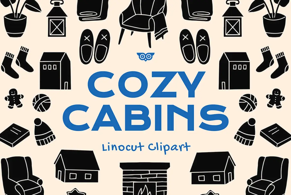 Cozy Cabin Linocut Clipart