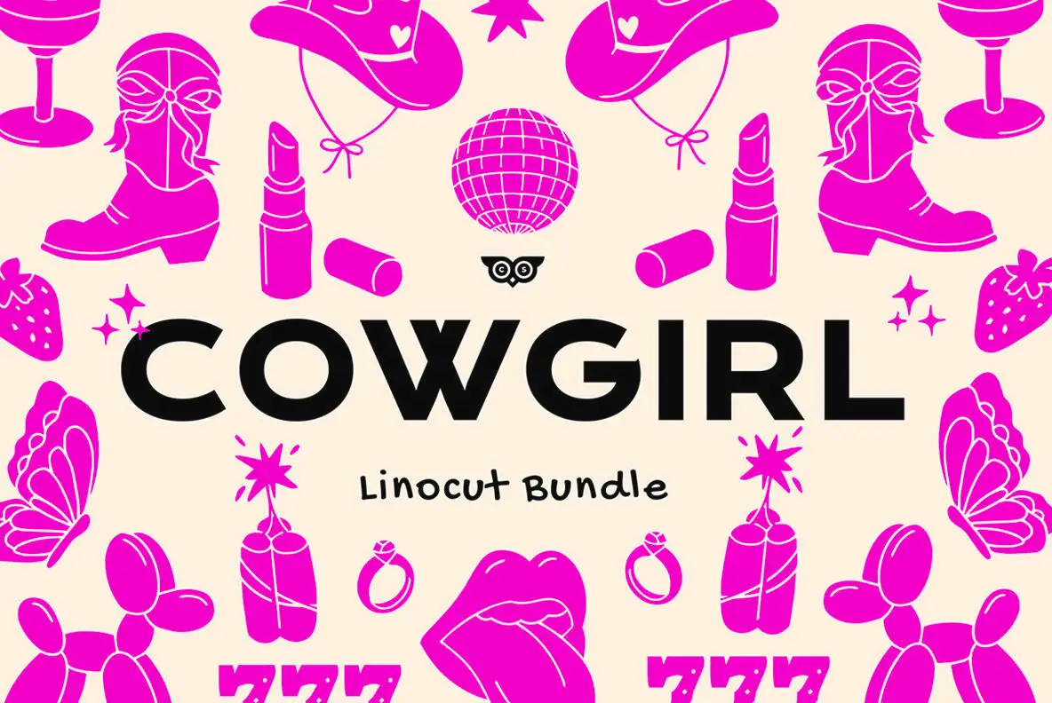 Cowgirl Linocut Clipart Bundle