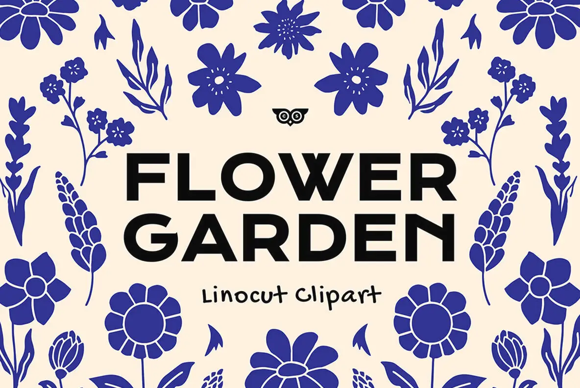 Flower Garden Linocut Clipart