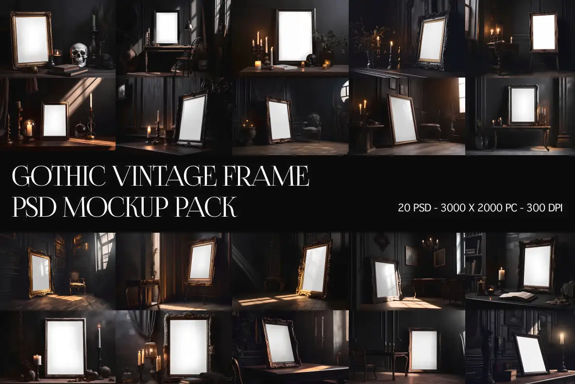 Dark Gothic Frame PSD Mockups Pack