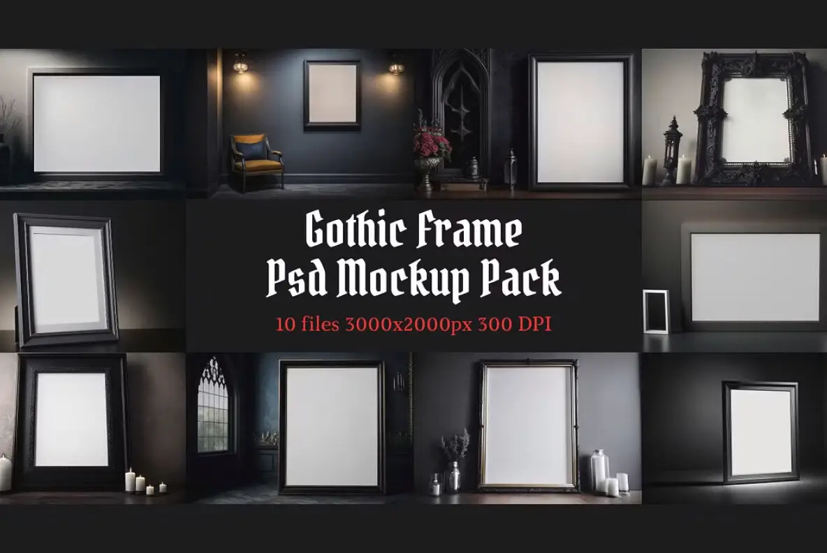 Gothic Frame Psd Mockup Pack