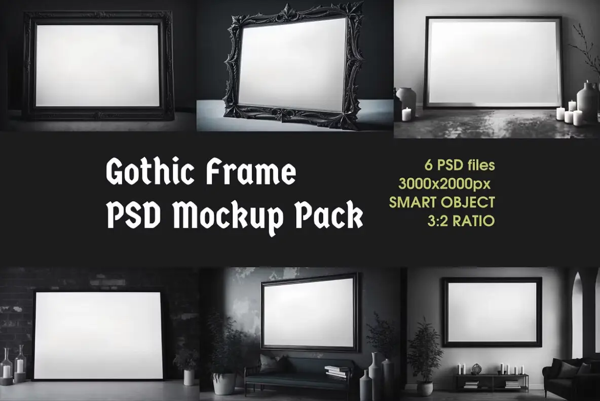 Black Gothic Frames PSD Mockups