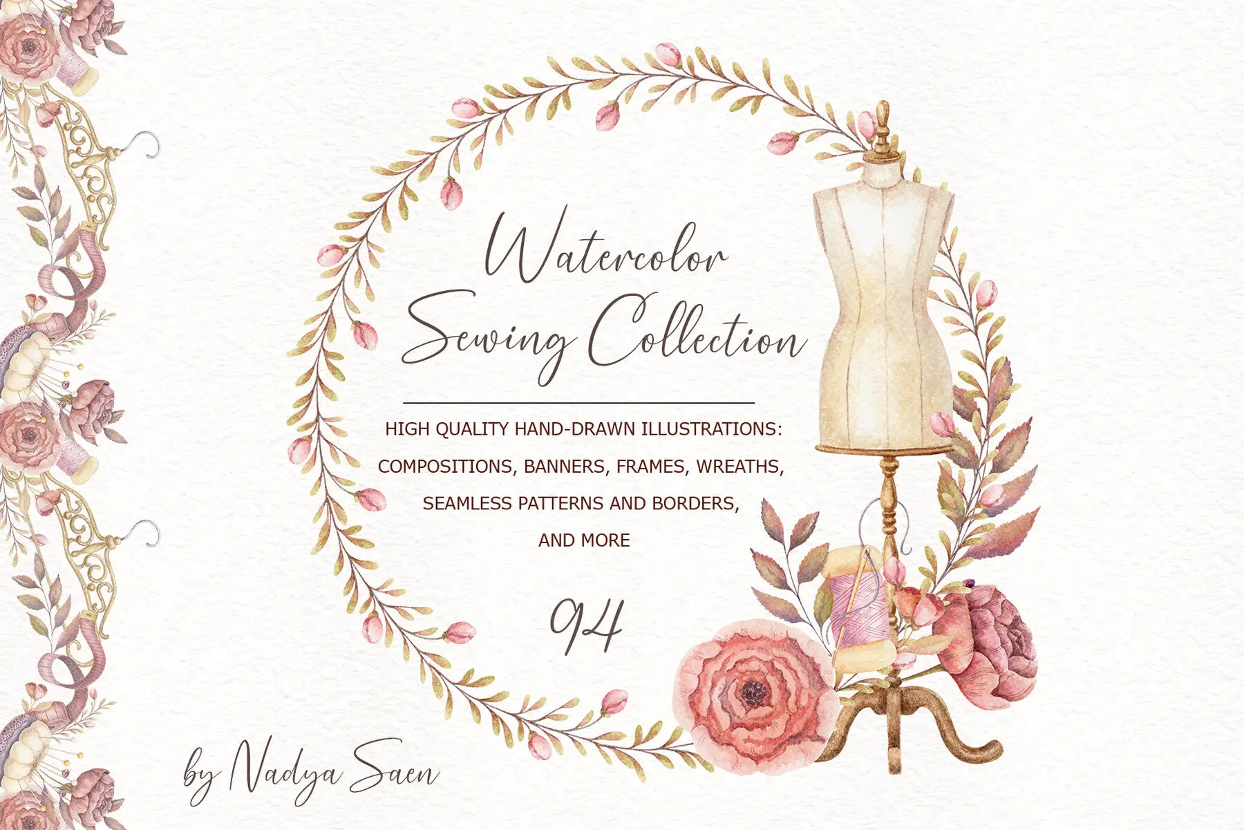 Watercolor Sewing Clipart