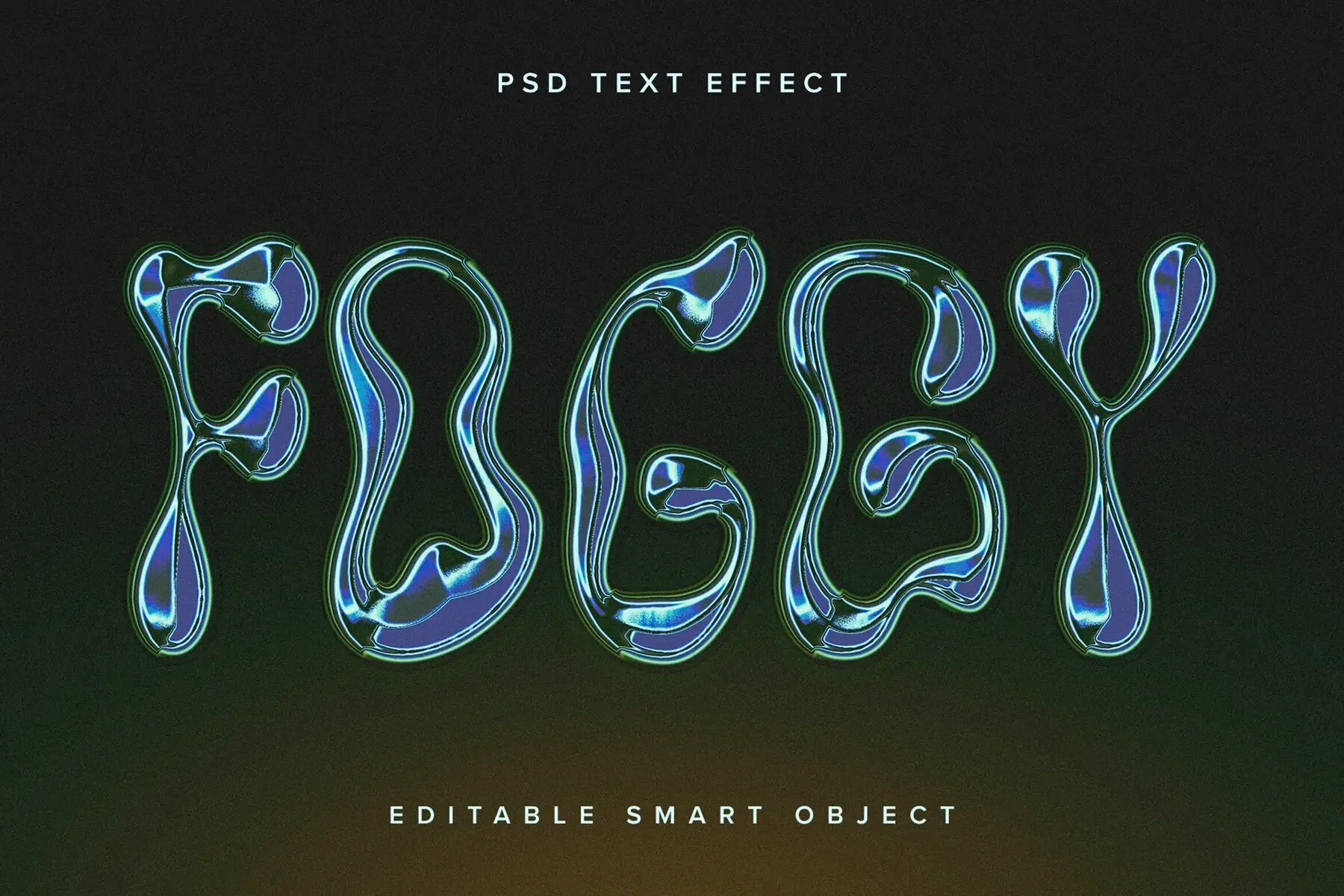 Blue and Green Chrome Text Effect Mockup