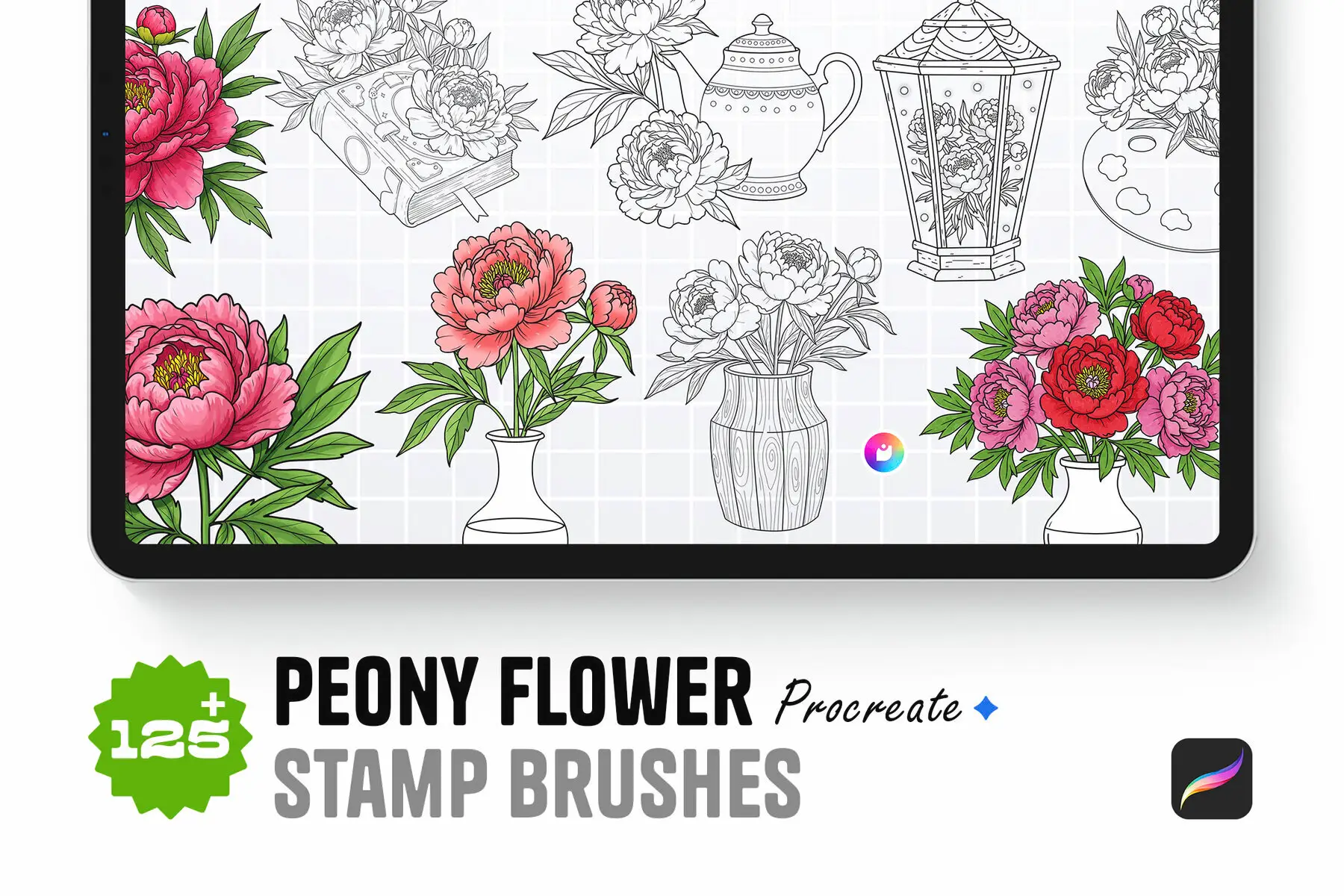 Peony Pack Procreate Stamp Brushes