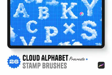 Cloud Alphabet Procreate Stamp Brushes