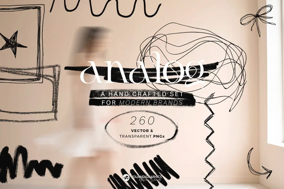 Analog Hand Drawn Elements Set Graphics - YouWorkForThem