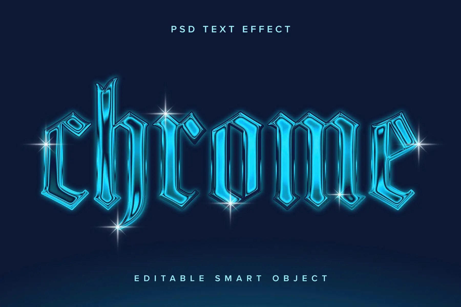 Blue Chrome Text Effect Mockup