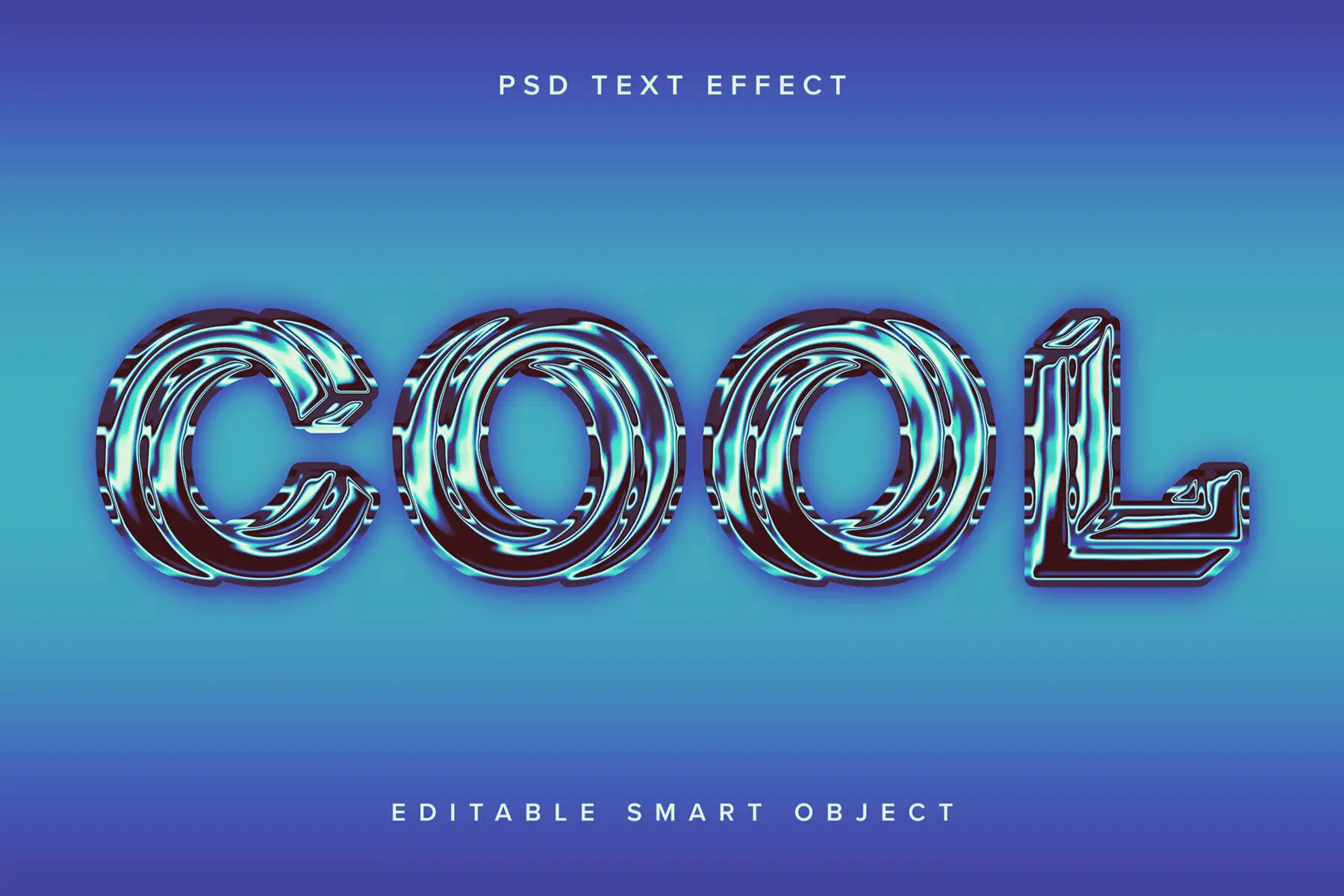 Blue Chrome Text Effect Mockup