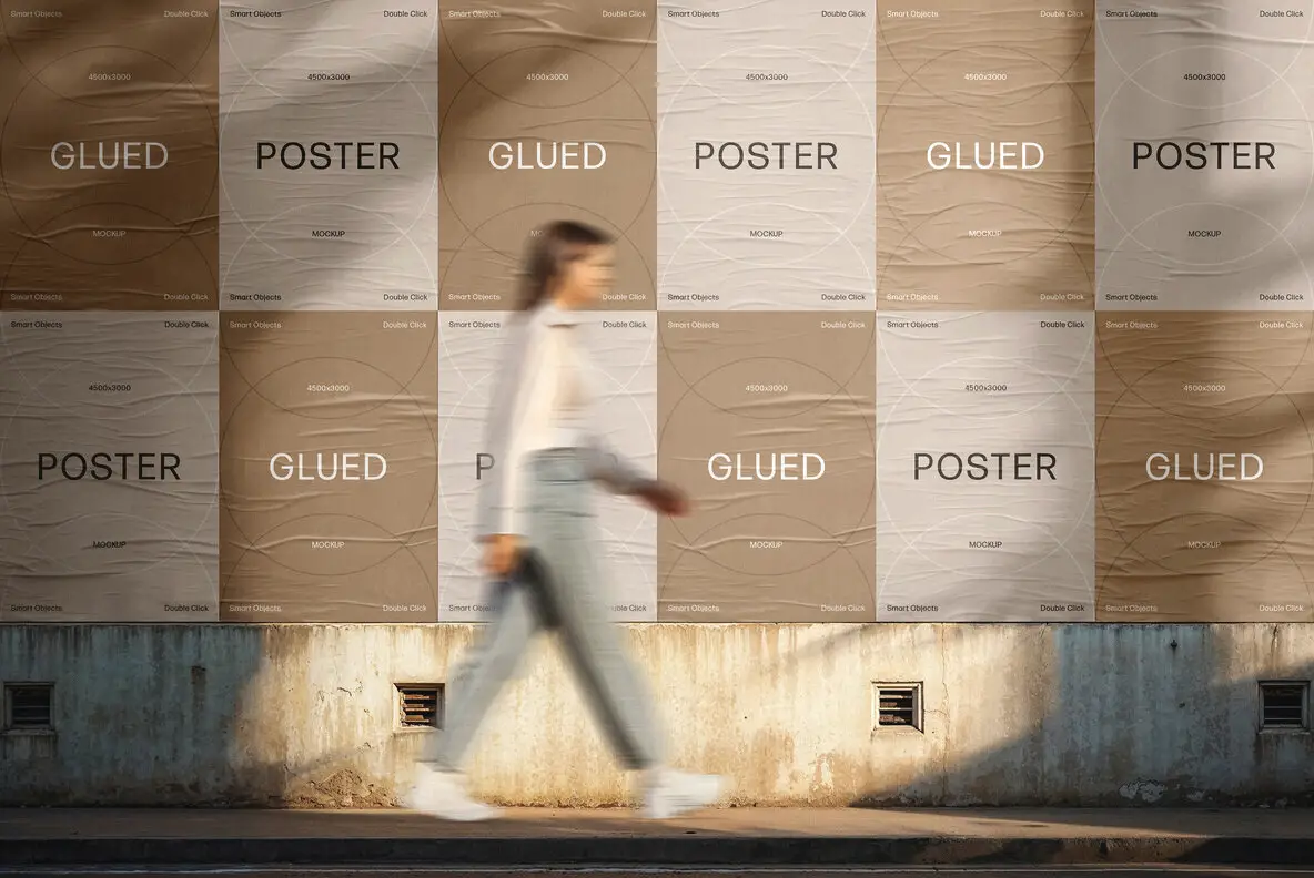 Outdoor Glued Posters Mockup with Shadow Overlay