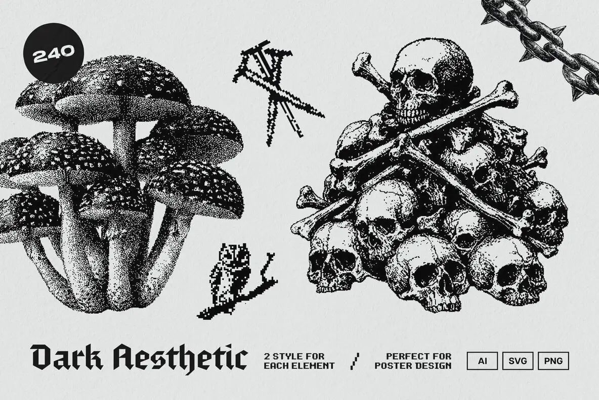 Dark Aesthetic Dithering Graphic Bundle