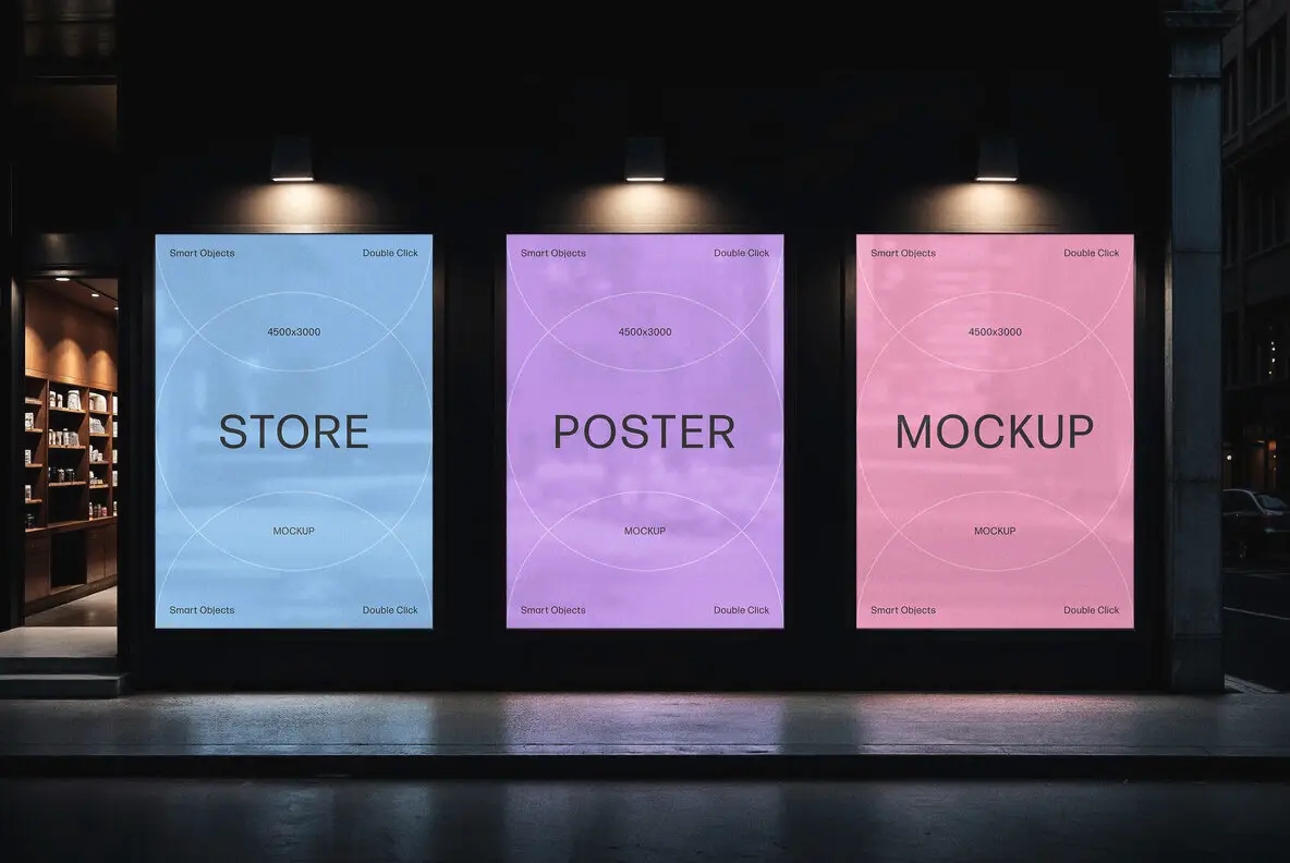 3 Storefront Posters Mockup