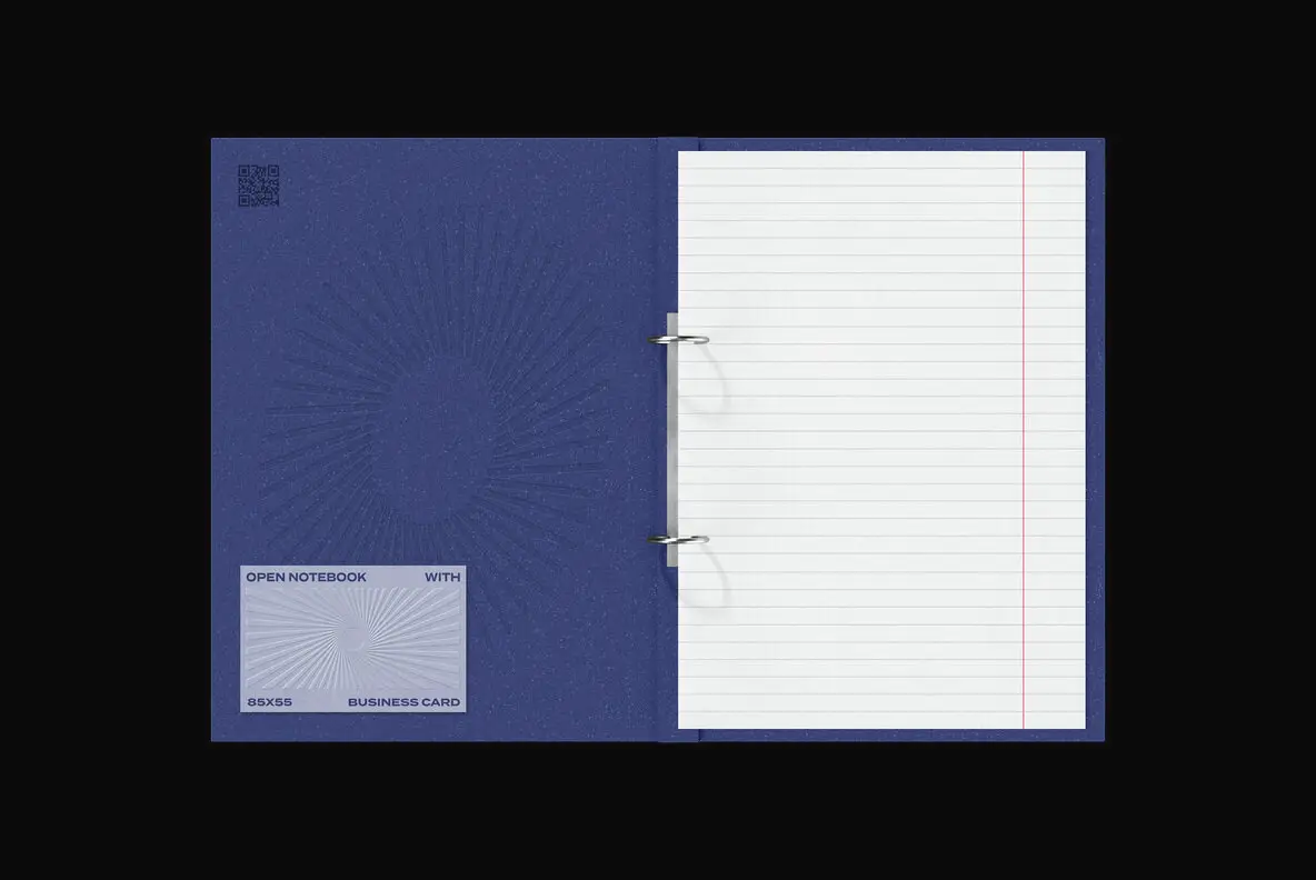 Open Notebook and 85x55 Business Card Mockup