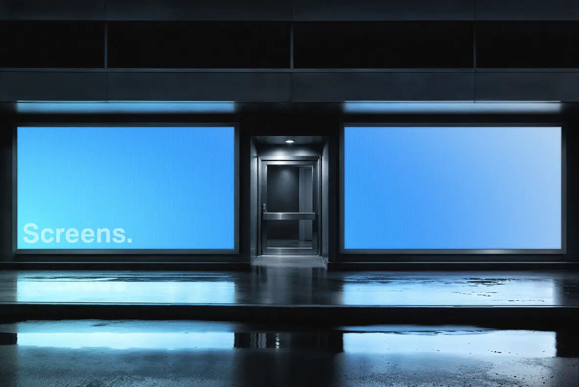 2 Glowing Storefront Screens Mockup