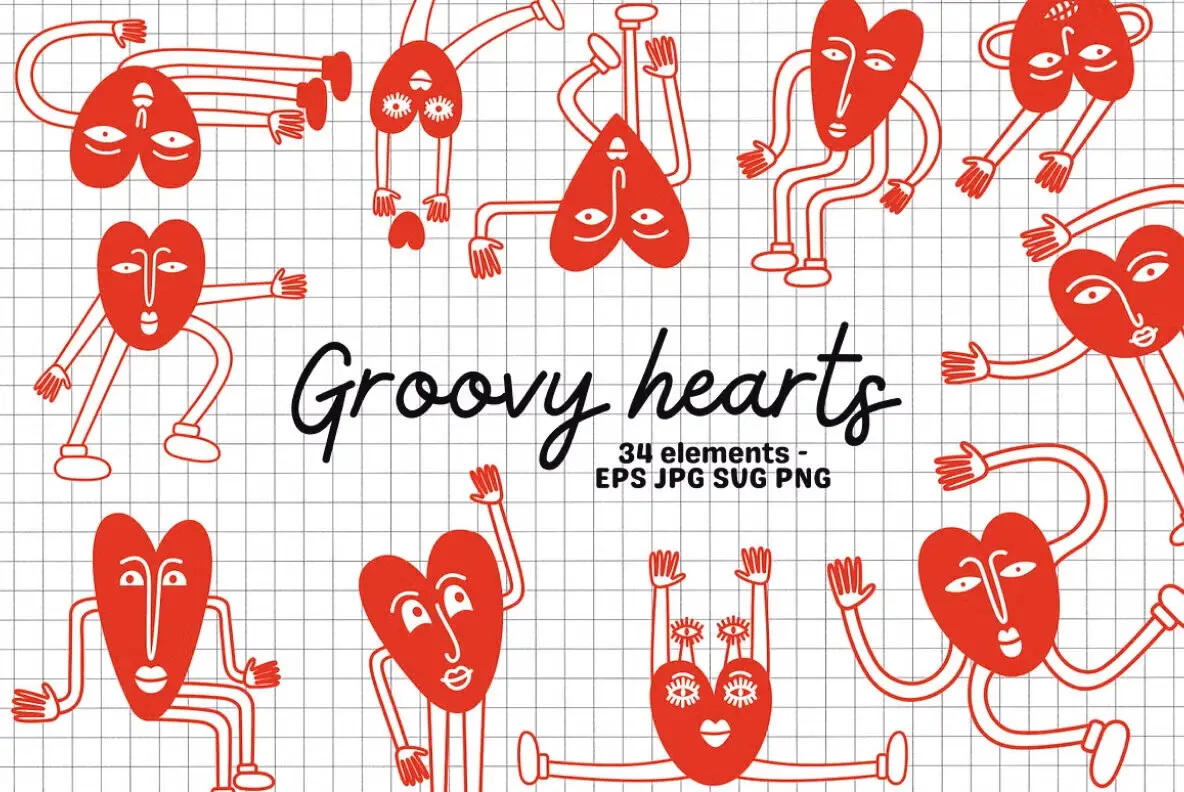 Groovy Hearts Stickers