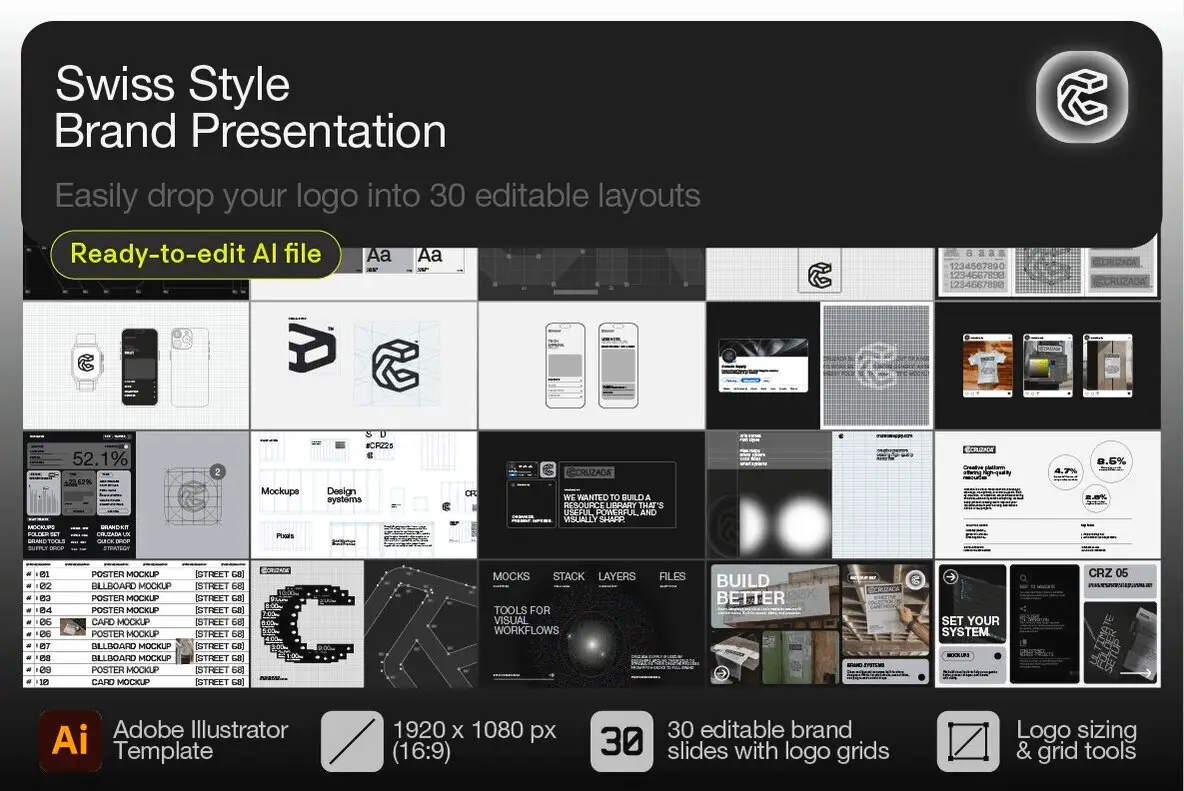 Swiss Style Brand Guidelines Presentation – 30 Illustrator Grids